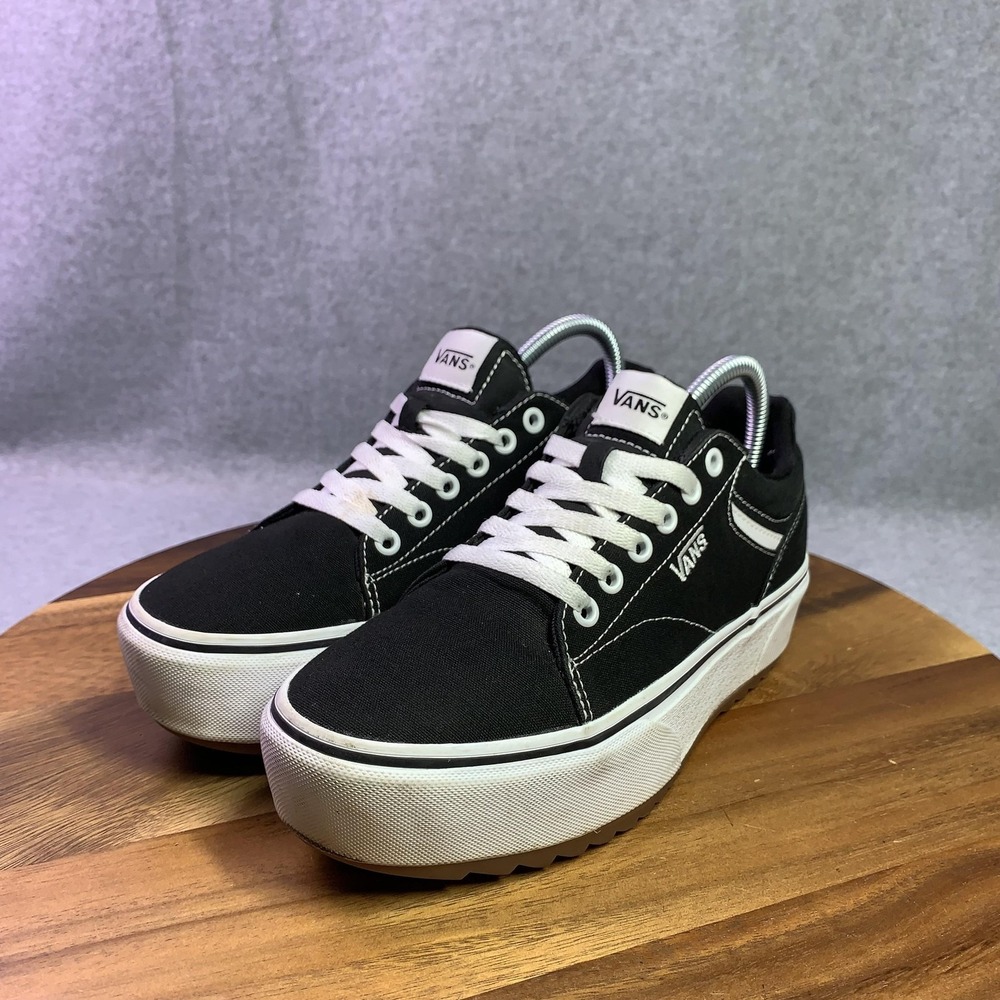 Vans Shoes Women 7.5 Black Canvas Platform Low Top Skate Sneakers *NO INSOLE*